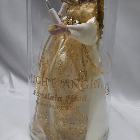 NIB Angel in Off White/ivory gold dress tree topper lighted 10" - Picture 4 of 5